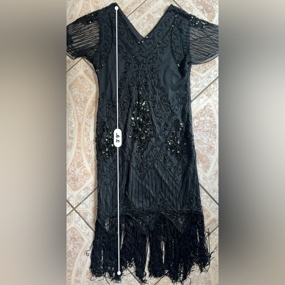 Black Embellished Tiered Midi Dress - Picture 14 of 15